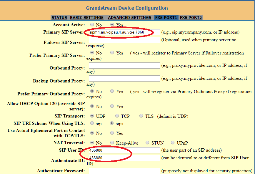 grandstream configuration