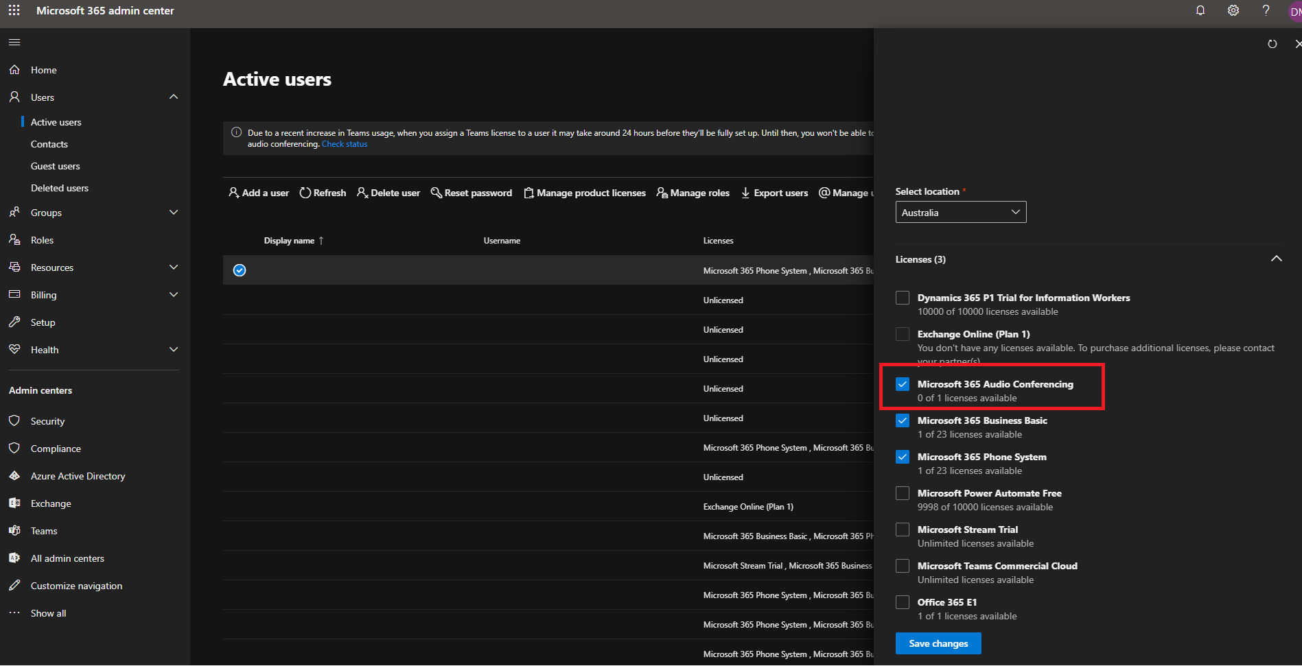 microsoft audio conferencing license