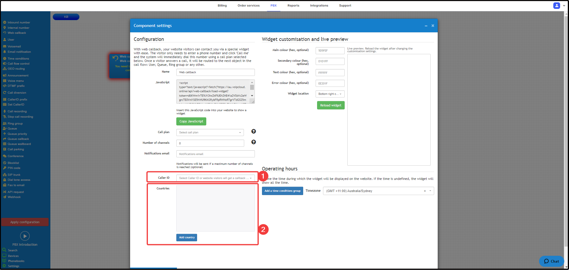 Web Callback Feature